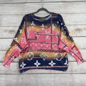 Free for Humanity Open Knit Sweater Women's One Size Novelty Print Dolman Italy